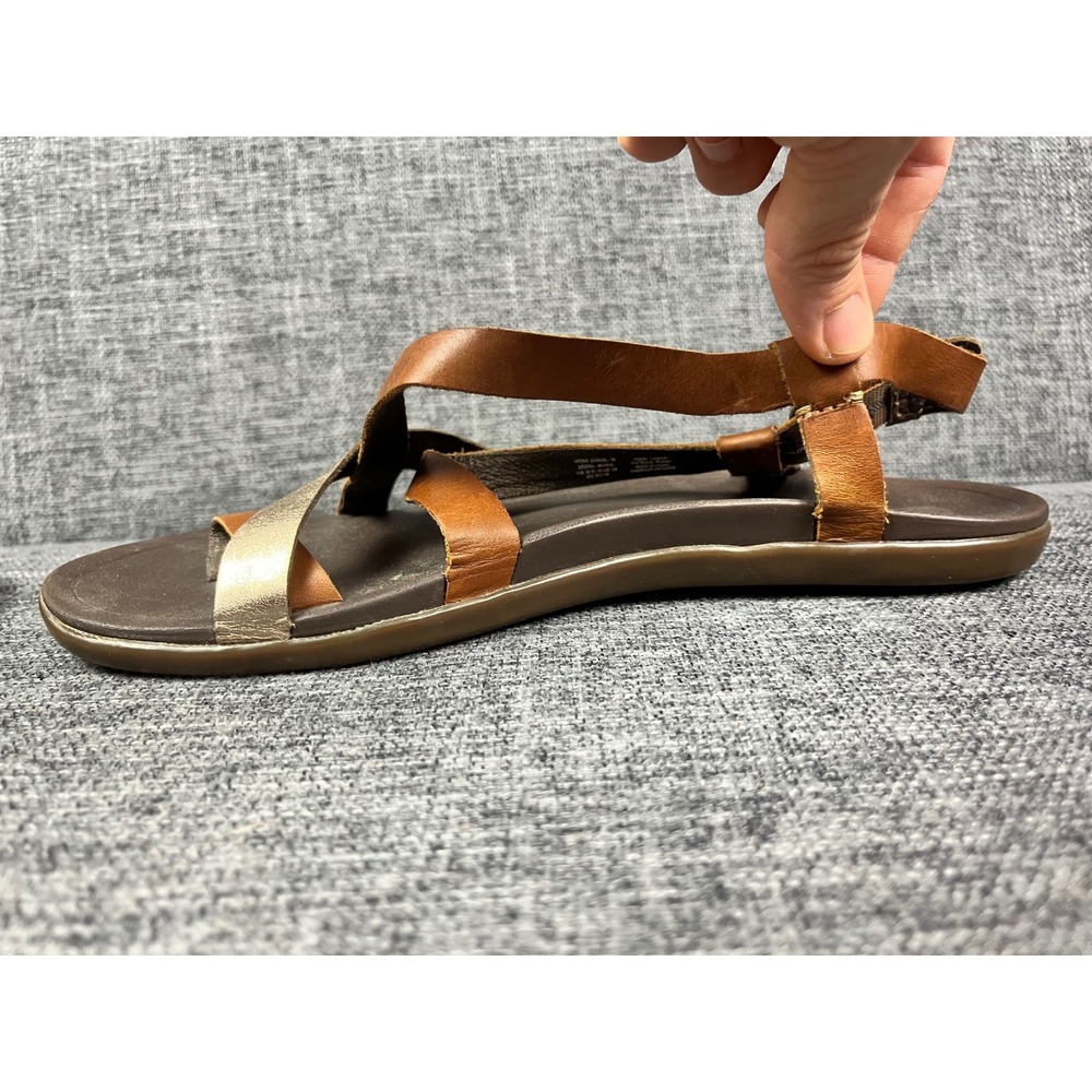 OluKai Upena Sandals Womens 9 Kona Coffee Champagne Leather Strappy - Picture 13 of 14